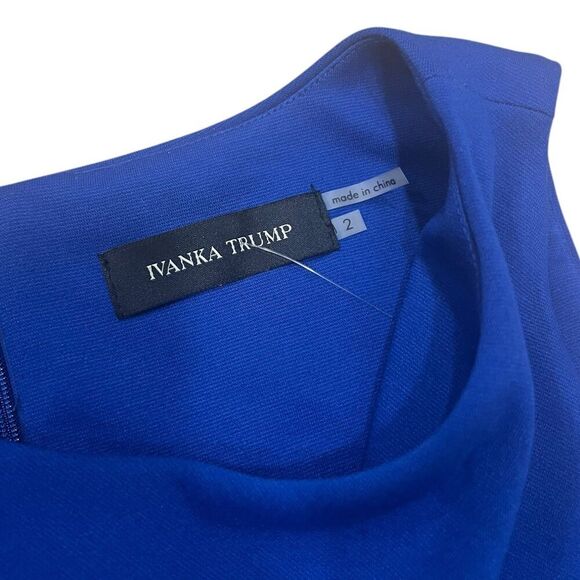 Ivanka Trump Royal Blue Ruched Side Zipper Sleeveless Sheath Dress 2 - Picture 4 of 5